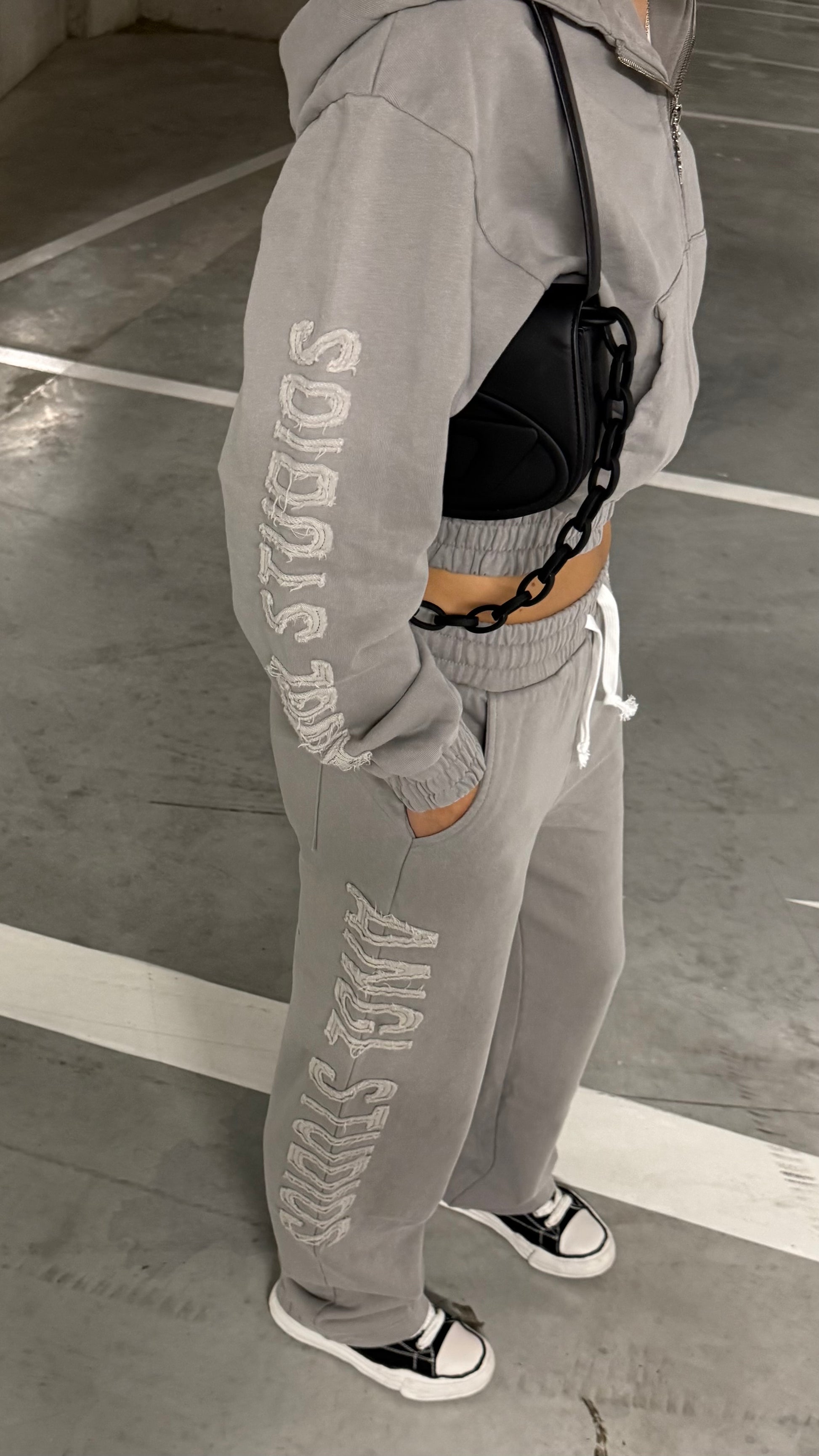 GREY ANGL TRACKSUIT SET.